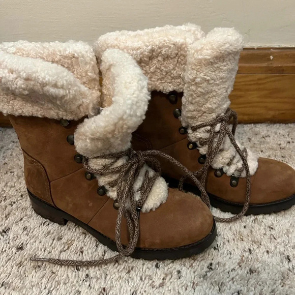 Ugg Fraser Sherpa lined lace -up boots chestnut brown leather - Picture 2 of 4